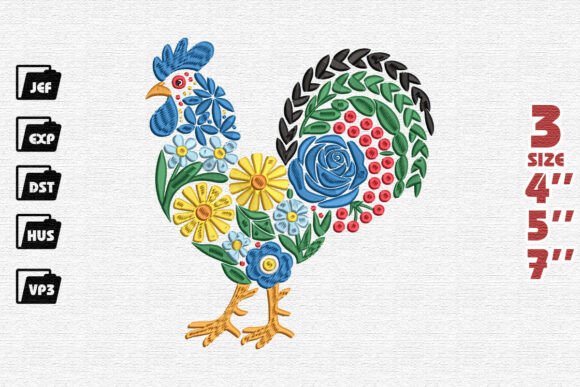 Colorful Folk Art Rooster Embroidery Design Review