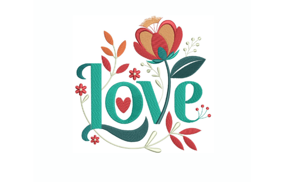 Elegant Floral LOVE Embroidery Design