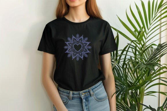 Elegant Heart Mandala Monogram Frame Embroidery Design in Blue
