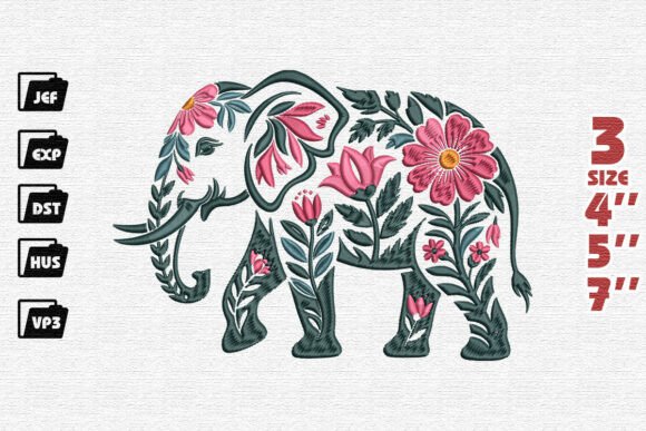 Ornate Floral Elephant Embroidery Design Review
