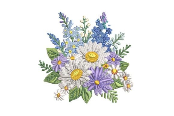 White Purple Blue Bouquet Embroidery Review